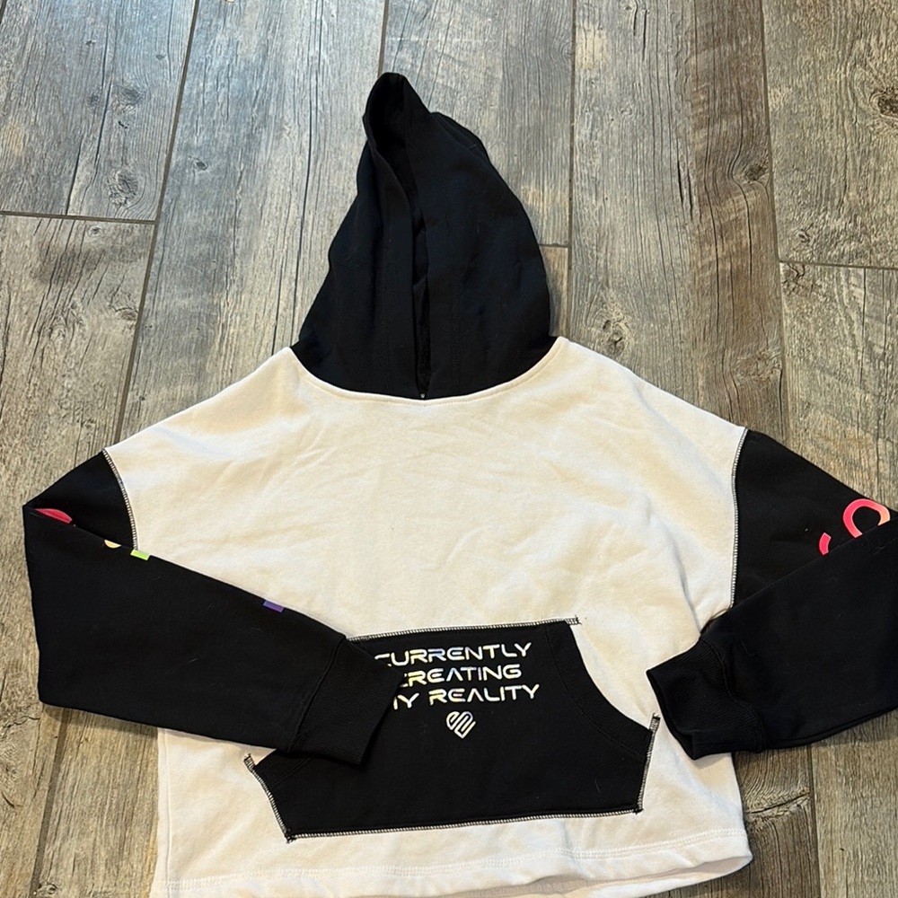 Justice Black and White Graphic Hoodie hooded size large 12 14